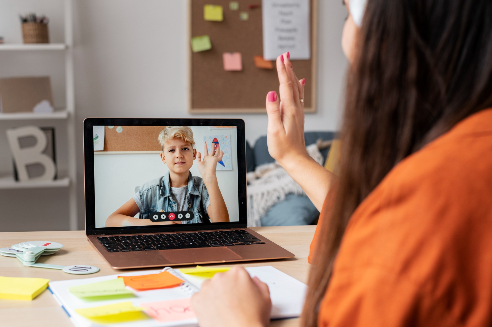 Student on a video call with tutor