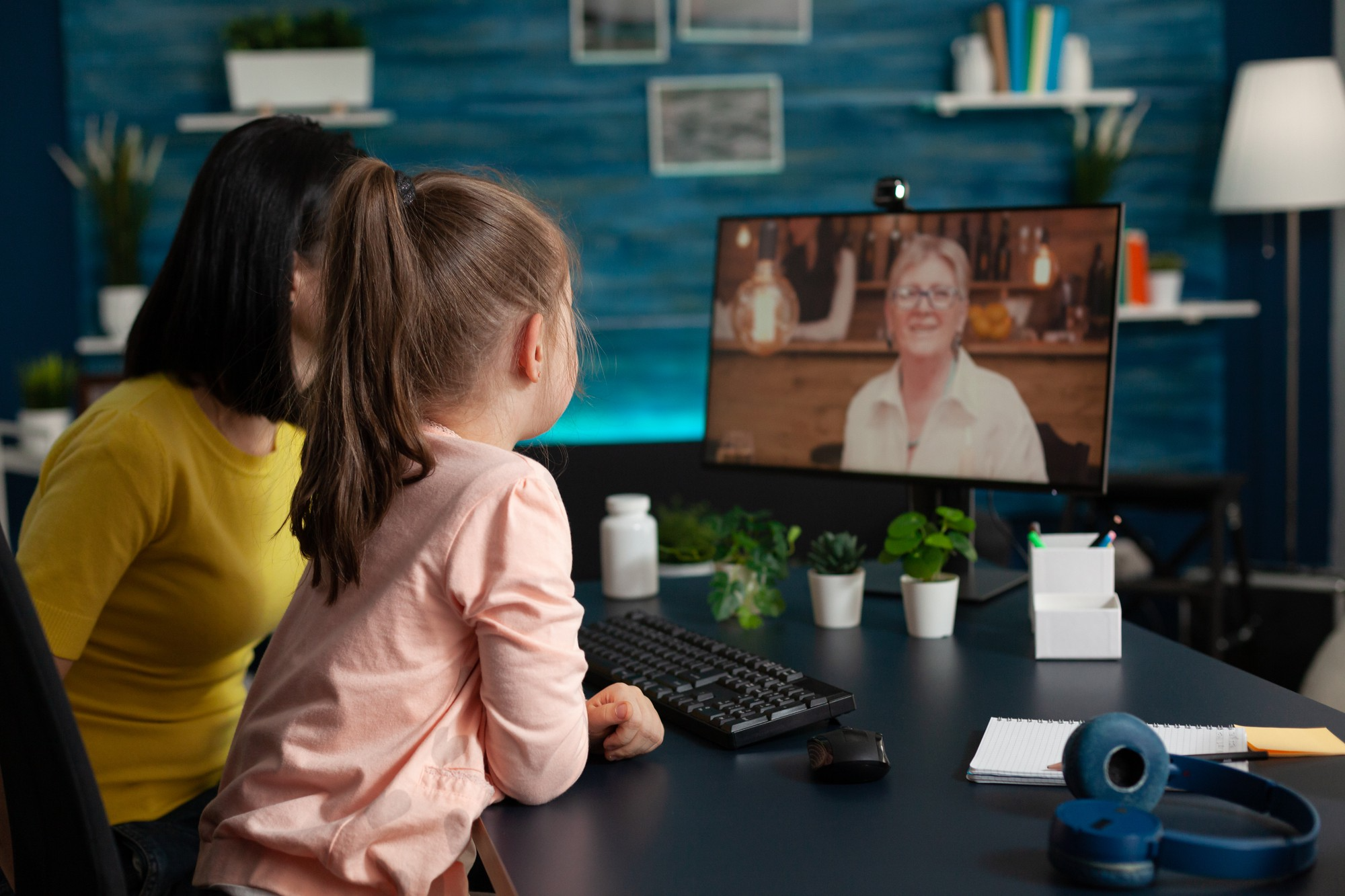 Mother and daughter on a video tutoring call