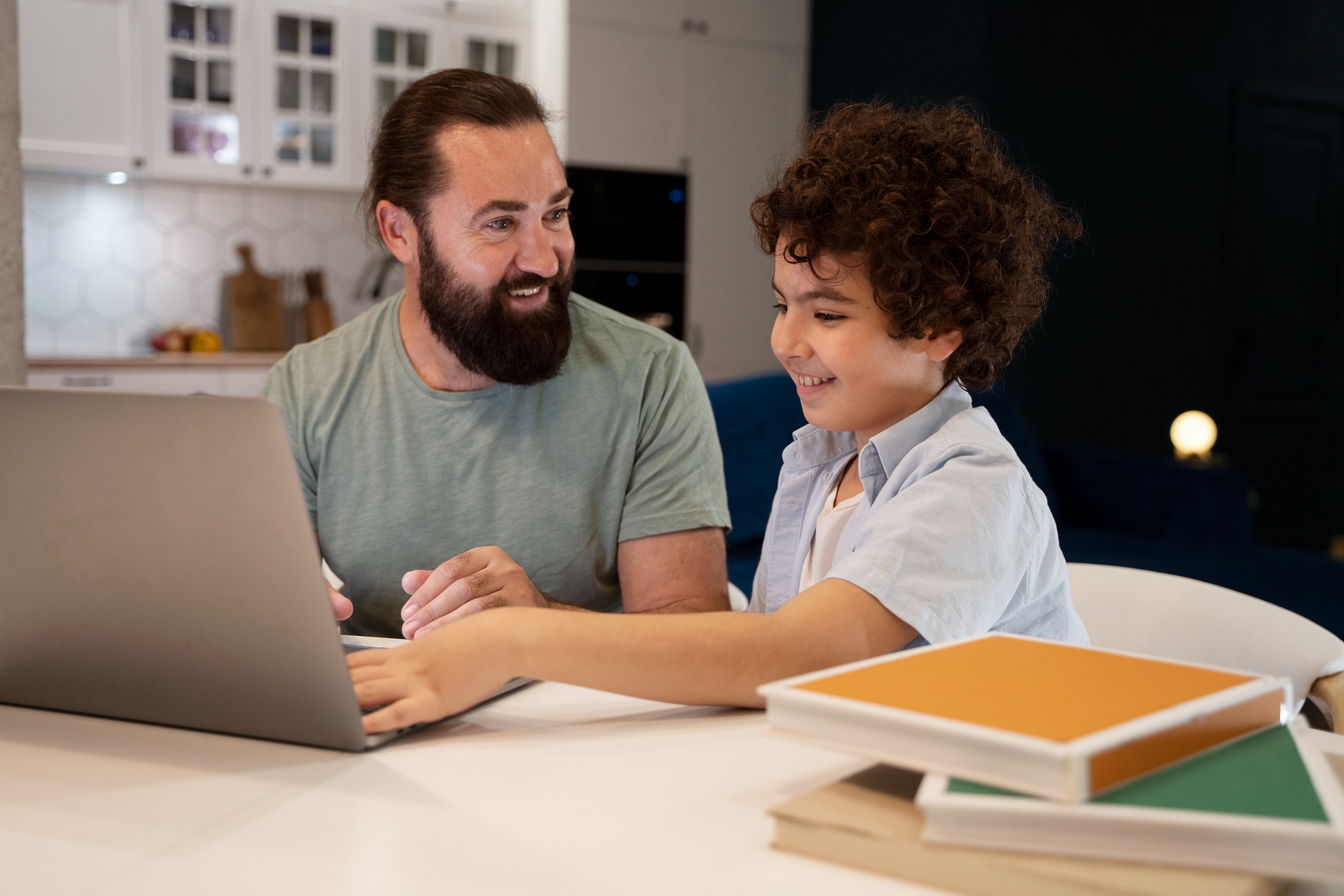 Parent and child studying together